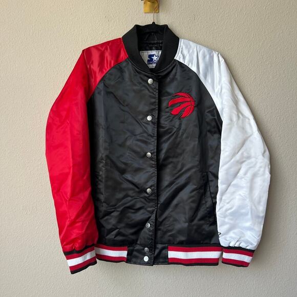 STARTER Other - Rare Starter Toronto Raptors Black Red White Satin Varsity Jacket Size L